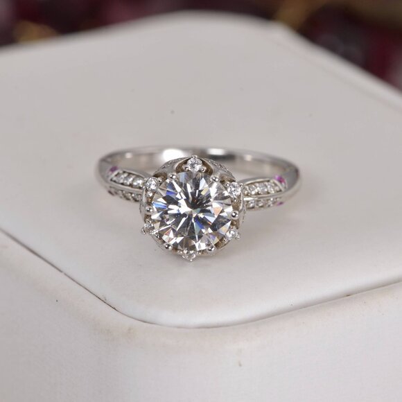 GRA Certified Moissanite Diamond 2ct Lotus Cut Ring - Picture 4 of 5